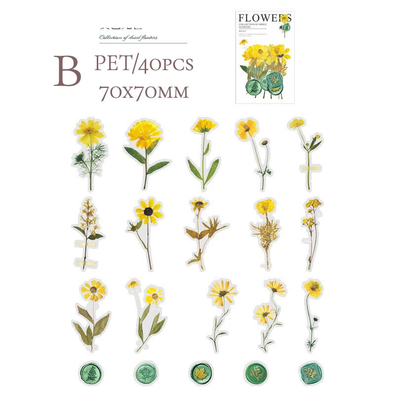 40pcs Pre-Cut Floral Sticker Set Flower Decal Journal Stickers PET Flower Stickers for Journaling Scrapbooking, Easy To Peel