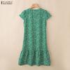 ZANZEA Women Casual V-Neck Floral Print Short Sleeve Dress