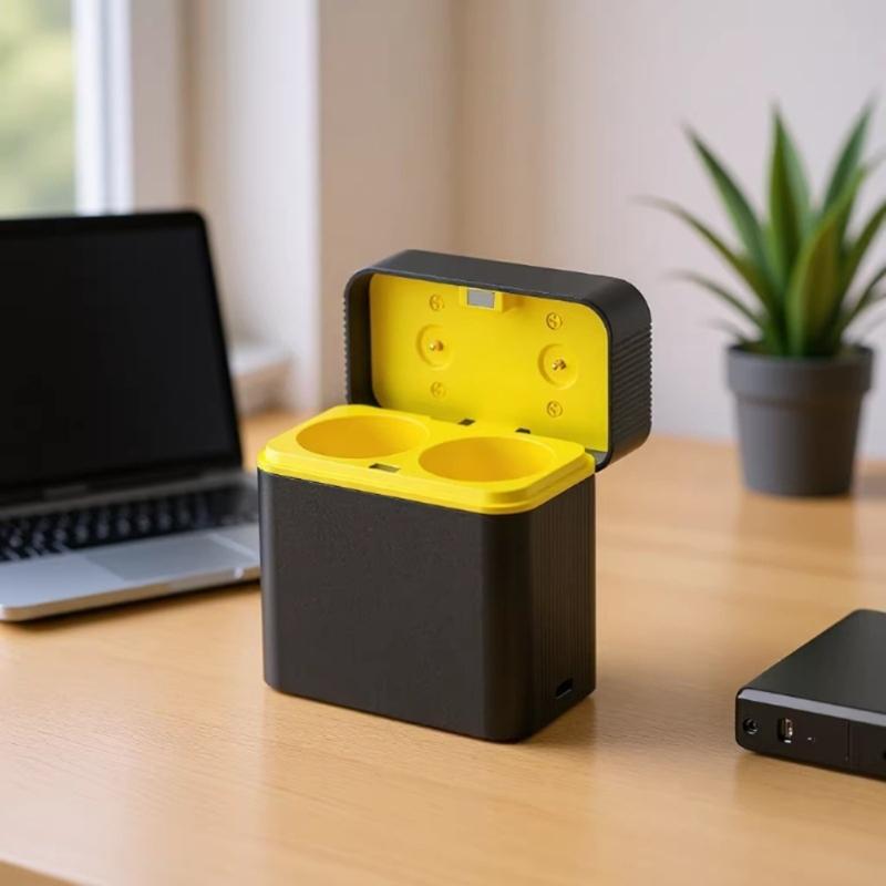 Two Slot D Size Battery Charging Box With Intelligent Flip Cover Design And Safety Protections
