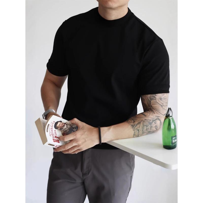 Mens Antibacterial Half Turtleneck Short Sleeve Solid Casual T Shirt