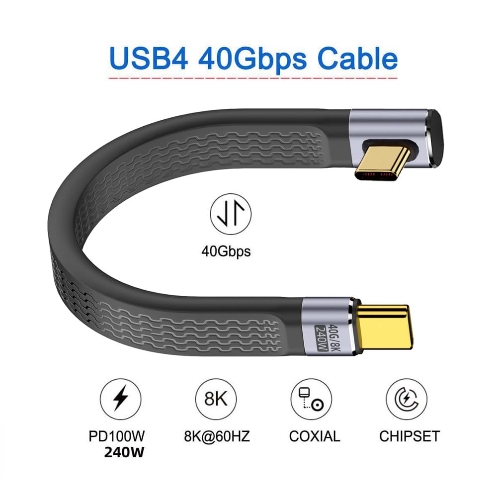 Xiwai 8K Plat Subțire FPC Date 240W Tată la Unghi Low Profile USB4 40Gbps 100W Cablu pentru Laptop 13cm Cablu, Tip-C USB-C Tată, Telefon,