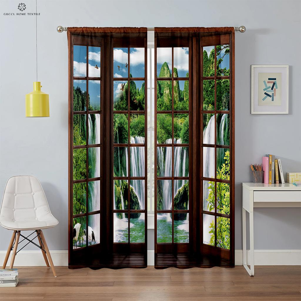 3D Printed Curtains for Bedroom, Living Room, Kitchen and Study Room, Realistic Sky Scenery Outside the Window, Blackout Curtain