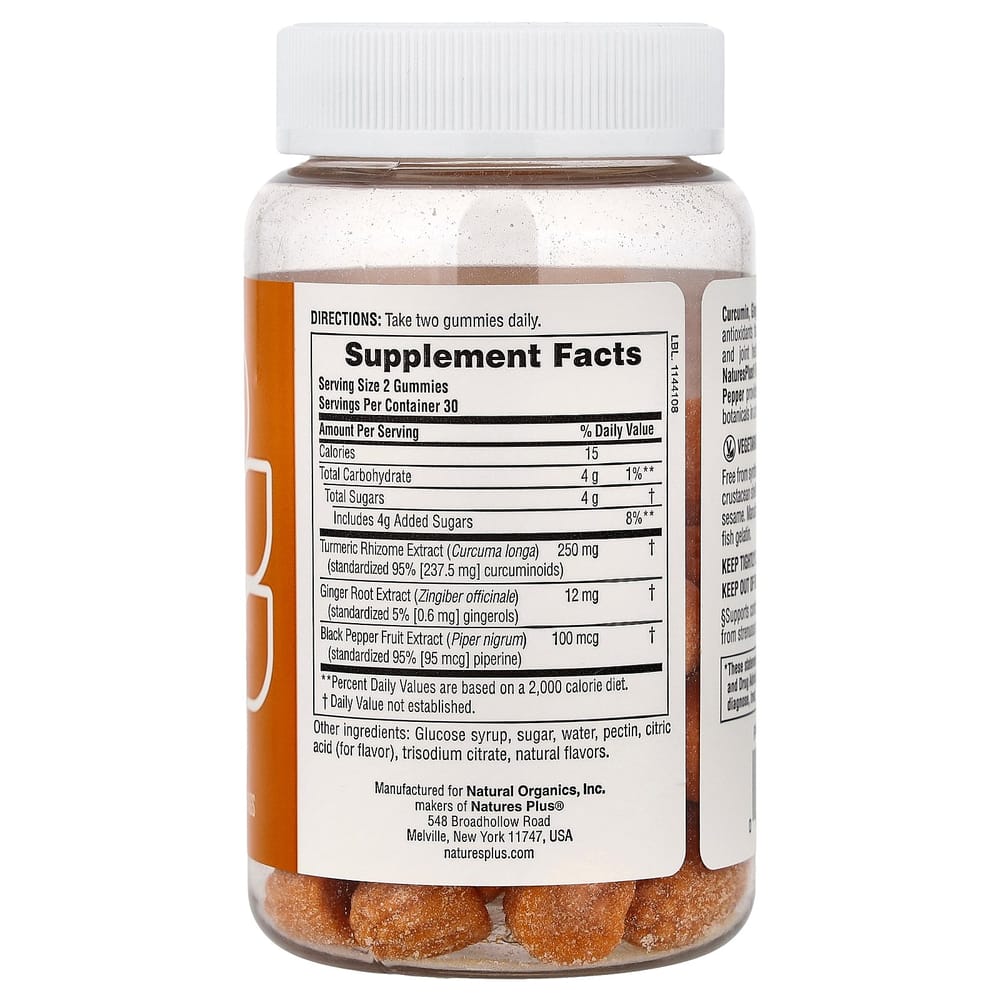 Nature's Plus Turmeric Curcumin Peach Gummies with Ginger & Black Pepper, 60 Count