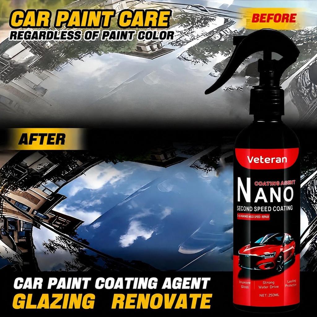 Nano Car Paint Coating Spray – Instant Glazing & Renovation, Hydrophobic, Silicone-Free, Works on All Paint Colors, 250ml