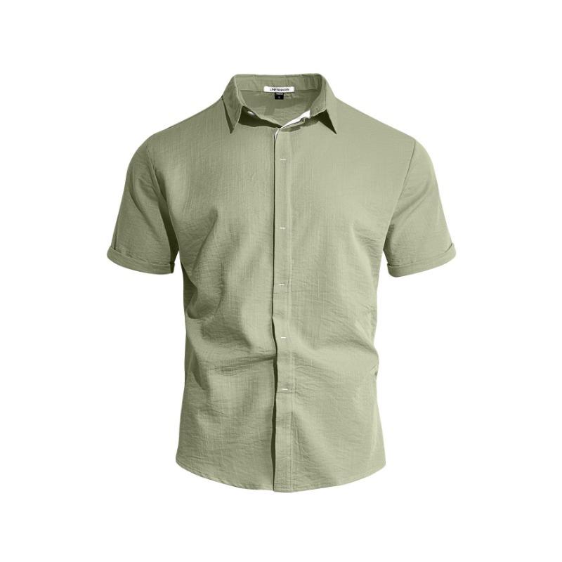 

Men Solid Color Short Sleeve Shirt Casual Breathable Lightweight Summer Beach Button Down Shirt for Men S зелёный
