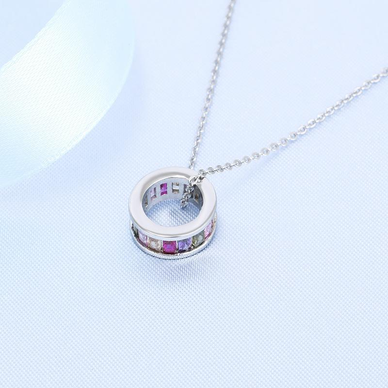 925 Silver Necklace For Women Round Pendent Sparkling Pave CZ Necklace Fashion Anniversary Birthday Jewelry Gifts N755