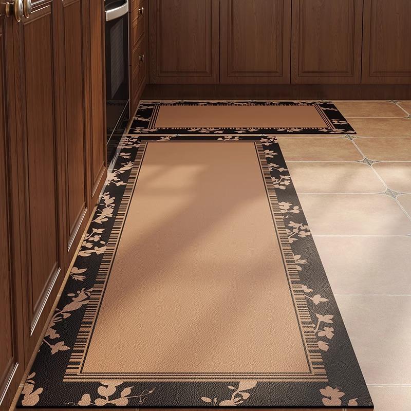 Kitchen Vinyl Rug PVC Antifouling Non-slip Long Carpet Waterproof Anti Fatigue Floor Mat Plant Flower Home Decoration Runner Rug
