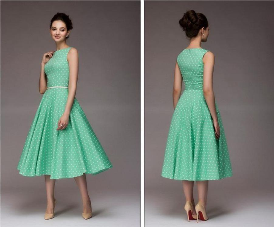 

Женское ретро летнее платье-свинг без рукавов в горошек Новая коллекция M зелёный