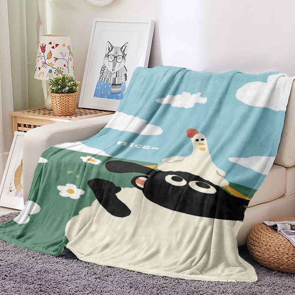 Cartoon Cheerful Little Sheep Flannel Blanket, Nap Blanket Warm Cozy Soft Throw Blanket For Couch Bed Sofa
