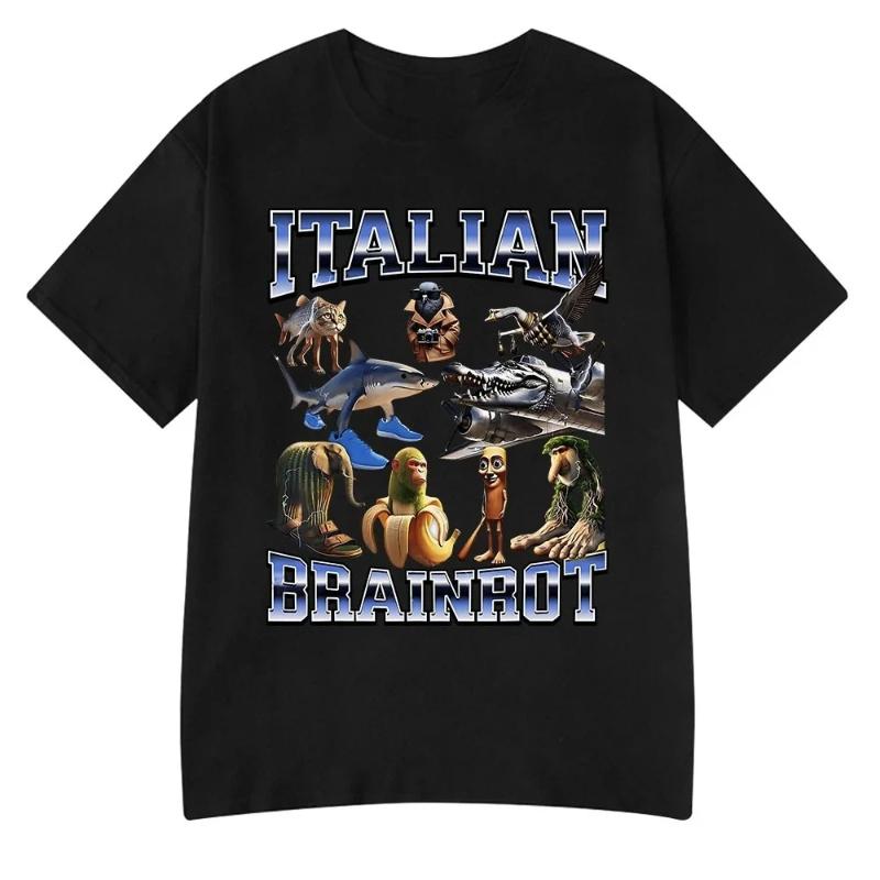 Italiano Brainrot Tralalero Tralala Tung Tung Tung Sahur Bombardiro Coccodrillo Maglietta Meme Divertente Uomo Donna Magliette di Cotone Y2k Top