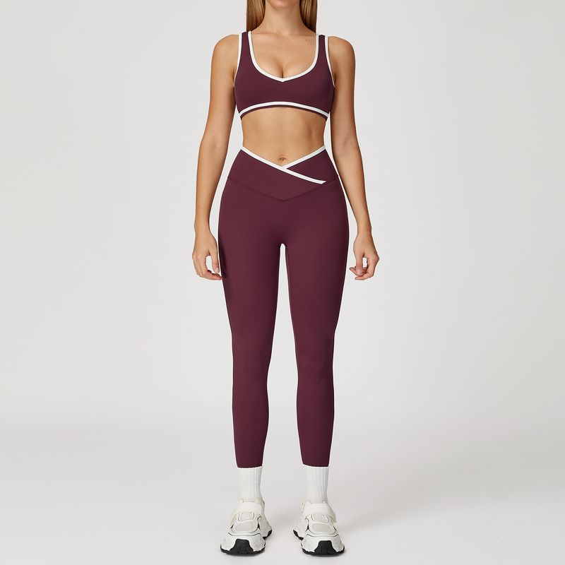 Guangzhou Zechuang Clothing Co., Ltd. Cross High Top Sports Suit Women's Contrast Color Open Back Tight Nude Feel Yoga