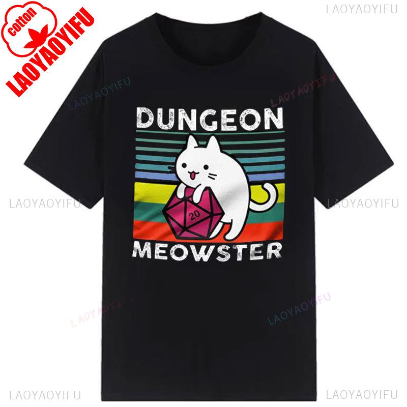 Kawaii Dungeon Meowster Classic T Shirt Retro DnD Game Fabric Graphic Tshirts Unisex Summer Commuter Cotton Clothes Ropa Hombre