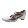 Fashion NEW Spring/Autumn Women Shoe Split Leather Sho Square Toe Chunky Shoe for Women Fashion Cross-tied Women Pumps Ladies