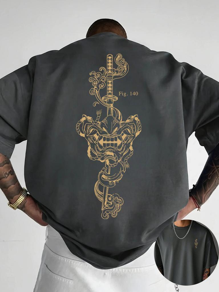Unisexs And Unisexs Samurai Sword Letter Printed Round Neck Tshirt Street Casual 100 Pure Cotton Hiphop Short Sleeved Shirt
