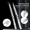 Adjustable Self Clamping Tweezers Jewelry Making Tool Slide Lock Stainless Steel Tweezers Electronic Component Repair Tools