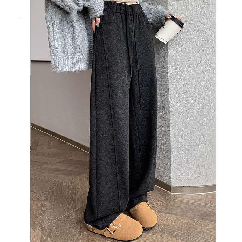 

Deep Grey Cashmere Scimitar Women s Wide-Leg Pants, Autumn/Winter Collection, Plus Velvet, Relaxed Fit M глибокий/сірий