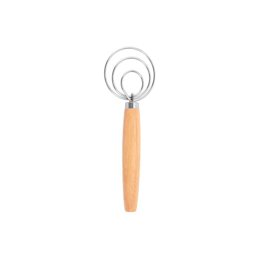 Danish Wooden-Handled Single Coil Dough Mixer: Manual Handheld Baking Tool for Flour Blending
