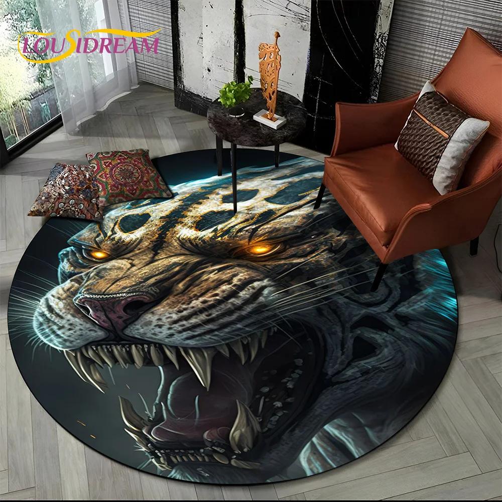Animal Wildlife Cartoon Beast Tiger Lion Leopard Round Carpet Rug for Living Room Bedroom Child Decor,Pet Area Rug Non-slip Mat