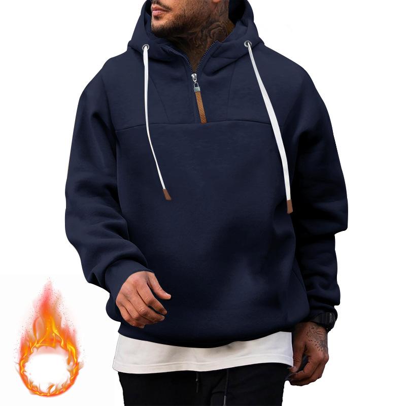 

European, American Autumn and Winter American Heavy Hooded Sweater Thickened Casual Jacket Men s Loose Sweater Tank Suit S темно-синий