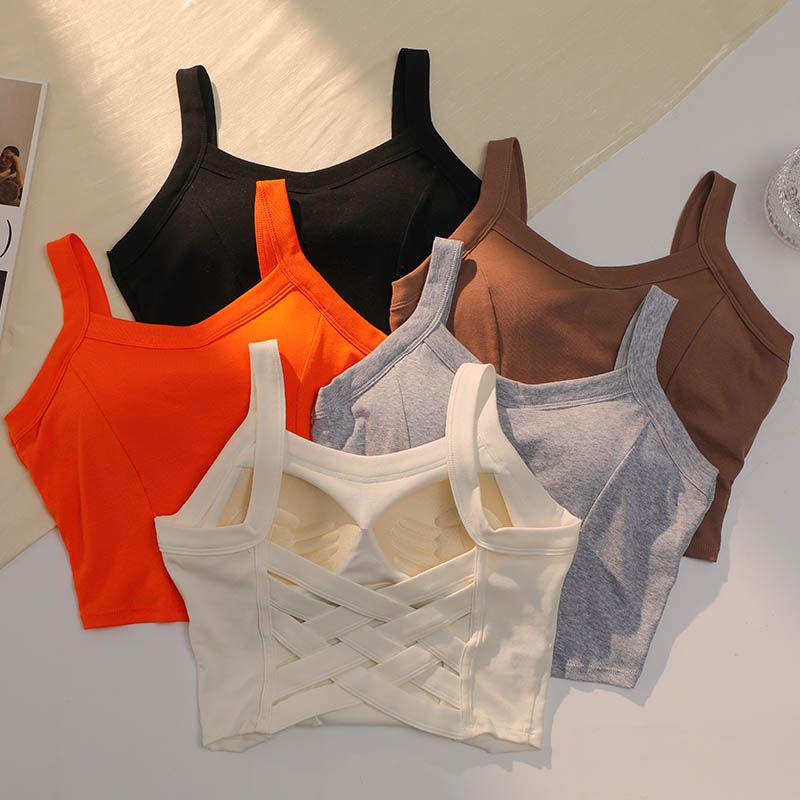 Women's Pure Cotton Vest with Fixed Cup Straps & Chest Pads - Breathable Lingerie & Outerwear