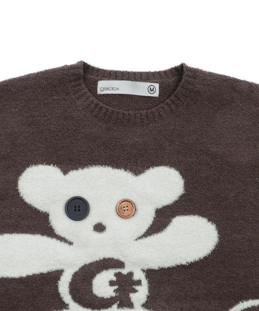 GLACK Gnt073 Button Bear Boucle Pullover Knit (Brown)