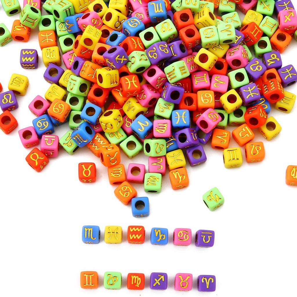 50pcs 7x7mm Acrylic Cubes Constellation Beads For DIY Jewelry Making Necklace Bracelet
