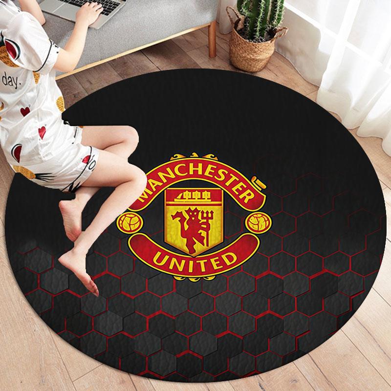 Manchester United F Round Area Rug,Carpet Rug for Living Room Bedroom Sofa Playroom Decor,Non-slip Floor Mat