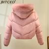 BITCED Plus Size Short Cotton Jacket for Women Winter Puffer Coat with Oversized Fur Collar Versatile Outerwear