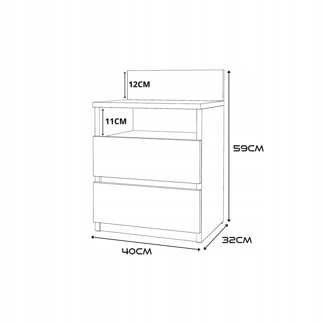Nightstand White Gloss Nightstand 40cm 2S Shelf Loft Bedroom Furniture