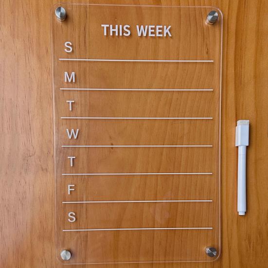 Reusable Acrylic Writing Board 12''x8'' Magnetic Planning Board, Clear Weekly Meal Planner, Refrigerator Calendar Dry Erase Noteboard with Marker for