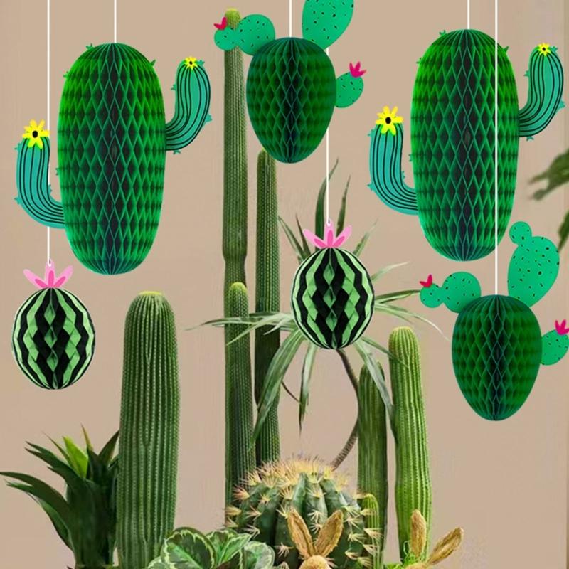 6 ks Kaktusová buněčná koule Party dekorace Papírová nástěnná závěsná ozdoba Pro narozeniny Svatba Tematická party dekorace