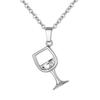 Women Wine Glass Pendant Zirconia Long Chain Necklace Jewelry Charms Gift
