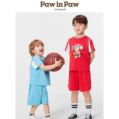 PawinPaw Boys' Cartoon Bear Spring/Summer Casual Two-Piece Set