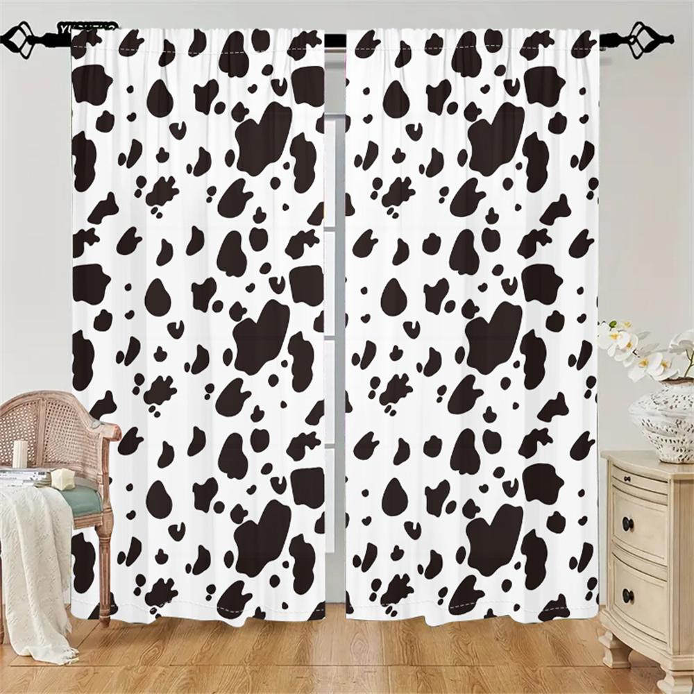 2Pcs Animal Texture Curtains Cow Spots Pattern Living Room Bedroom Kids Room Sunshade Fun Farm Theme Decor Curtains