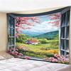 Window View Tapestry Wall Hanging, Scenic Nature Landscape Backdrop, Artificial Window Wall Decor for Bedroom Living Room