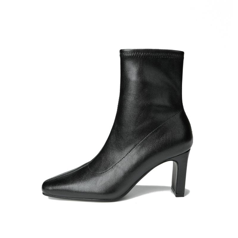 Fashion Pointed Toe Soft Leather Women'S Ankle Boots Autumn Winter Stiletto Short Boots Side Zipper Design Party Women'S Shoes