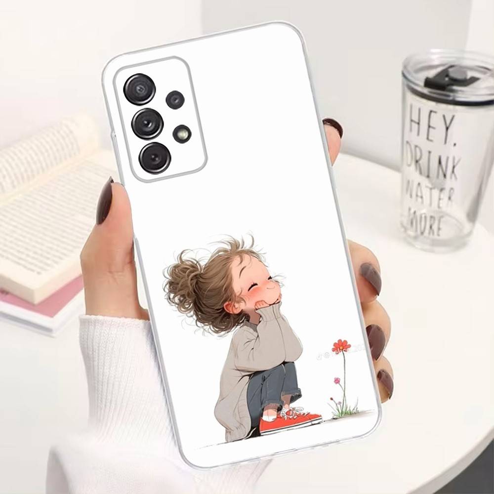 Kid Girl Dog Cute Cartoon Phone Case For Samsung A30,71,51,S9,10,20,Ultra,FE,23,21,PIus,Lite, S22,Transparent, Silicone