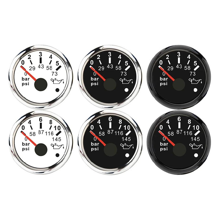 ELING New 52mm Oil Pressure Gauge Meter 0-5Bar 0-10Bar with Red Backlight and Light Alarm for Ships Motorcycle 9-32V