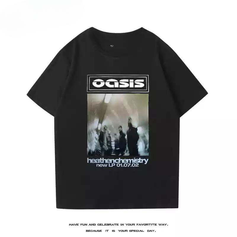2024 Oasis Short Sleeve T-shirt Men's Spring/summer New Cotton Rock American Retro Rock Perimeter Casual Half Sleeve