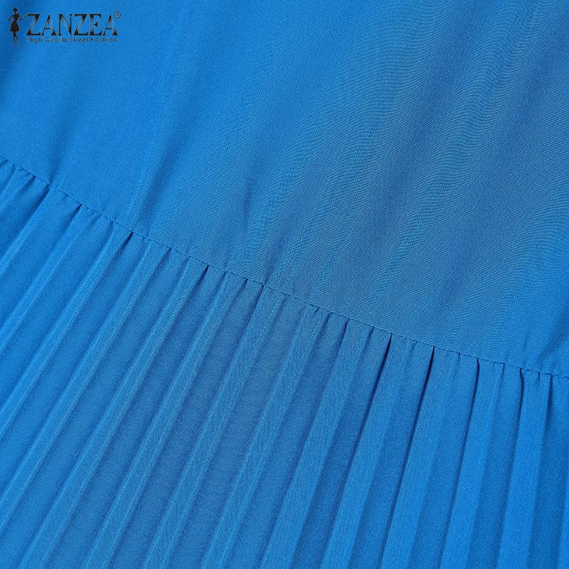 ZANZEA Damen Sommerkleid mit kurzen Ärmeln und lässigem Plissee