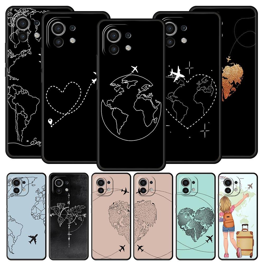 Fashion Planes World Map Travel Phone Case For Xiaomi Mi 15 14 Pro 13 Lite 10T 1 1T 12 13T 14T Poco X6 X5 X4 X3 NFC F3 F4 Cover