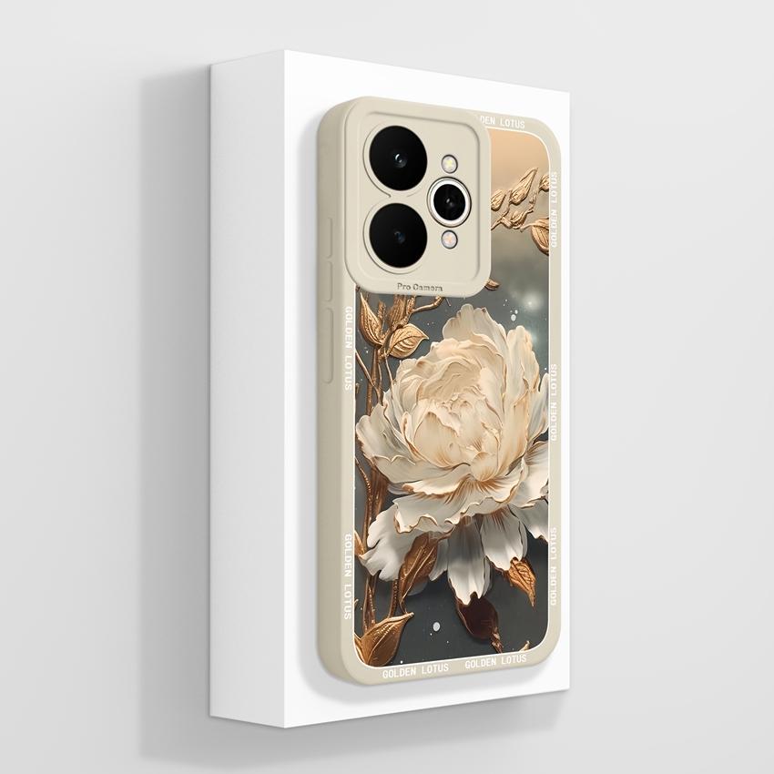 For Oppo Realme 15 C71 C65 C53 C51 A5 A5x Reno11 14 Pro Phone Case Beautiful Golden Lotus Pattern Dustproof Durable Shell For Oppo Silicone Soft Cover