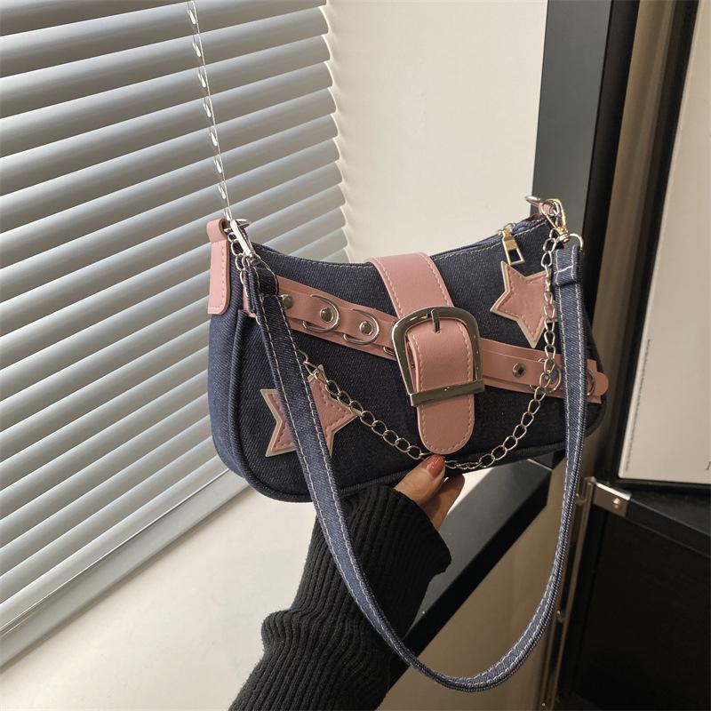 

Fashi Women s Handbags Denim Stars Pattern Cool Girls Underarm Bag Female Small Shoulder Hobo Bags Chain Tote Bag