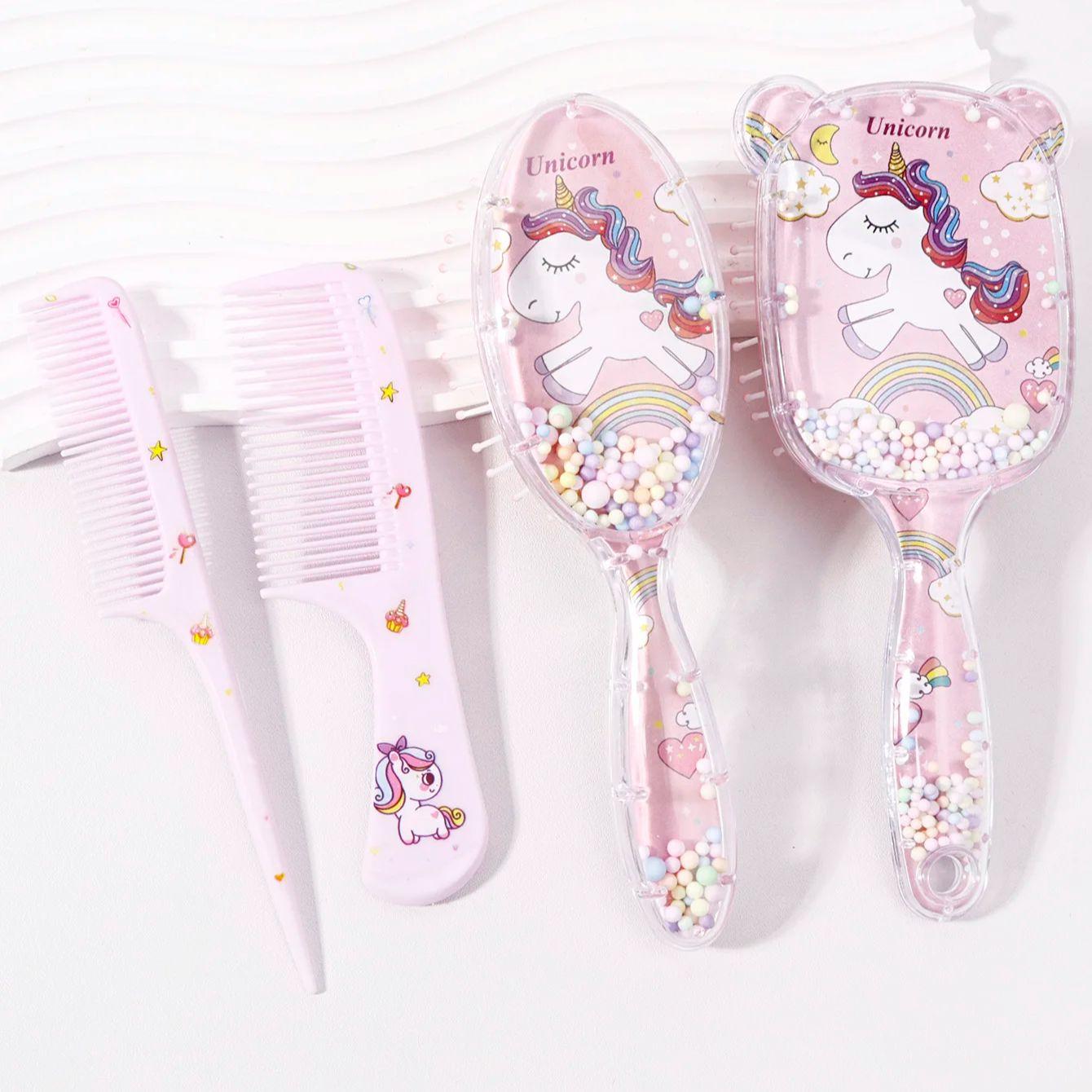 

4-pcs styling comb combination, 2 mini cartoon combs, colorful cartoon design bubble airbag comb,Special for real hair wigs