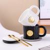 Nordic style ins creative relief wavy ceramic cup with lid household personalized simple coffee cup