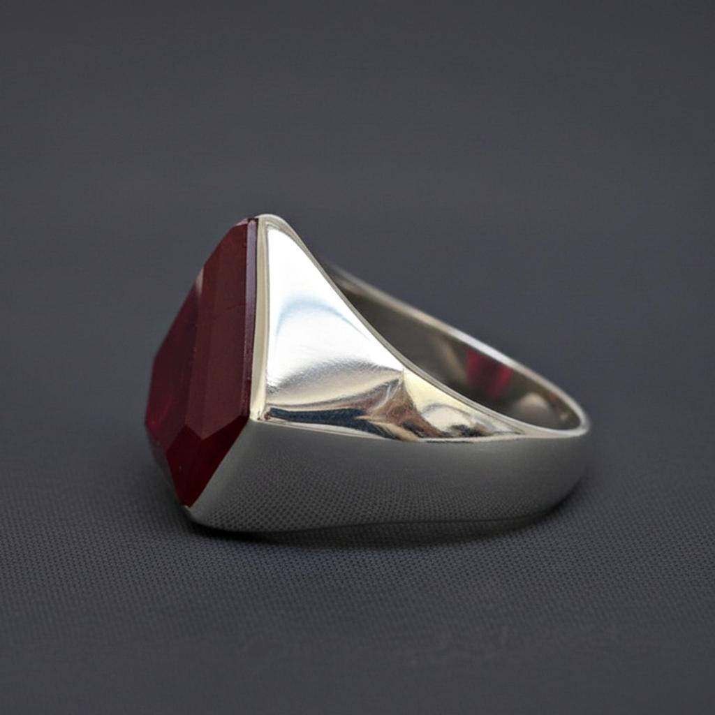 Diamond Cut Red Ruby Signet Ring, 925 Sterling Silver Ring, Handmade Pure Copper Jewelry, Wedding Ring