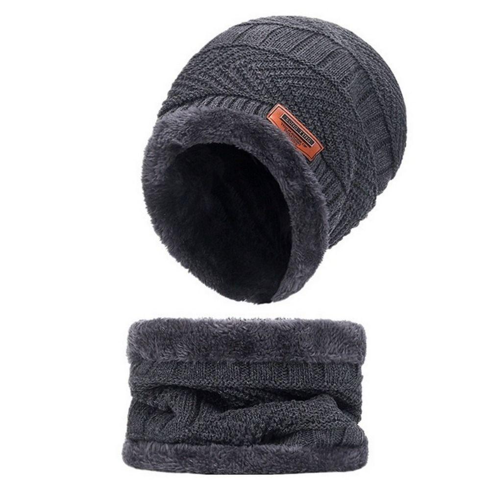 4pcs/set Soft Winter Beanie Hat Scarf Set Thicken Fleece Lined Thermal Knitted Gloves Thermal Protection Cap Warm Wool Hat