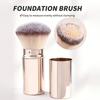1/2 Peças Pincel Retrátil para Base Maquiagem Flat/Angulado Para Pó Blush Preto Marrom Dourado Corretivo Ferramentas Portáteis de Maquiagem