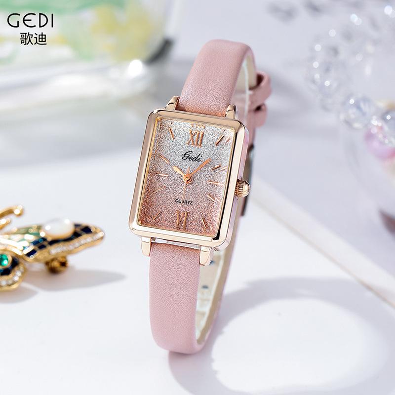 Women'S Fashion Niche Light Luxury Creative Gradual Change Small Square Plate Student Belt Quartz Watch