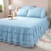Bedroom Bed Skirt Non-slip Mattress Cover 3 Layers Bed Skirt Couvre Lit Lace Ruffled Bed Skirt Bedsheet Bedspread